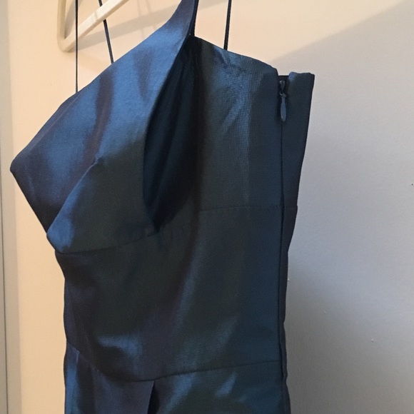 ⬇️Eccoci Silk Turquoise Asymmetric Cocktail Dress - Picture 6 of 8